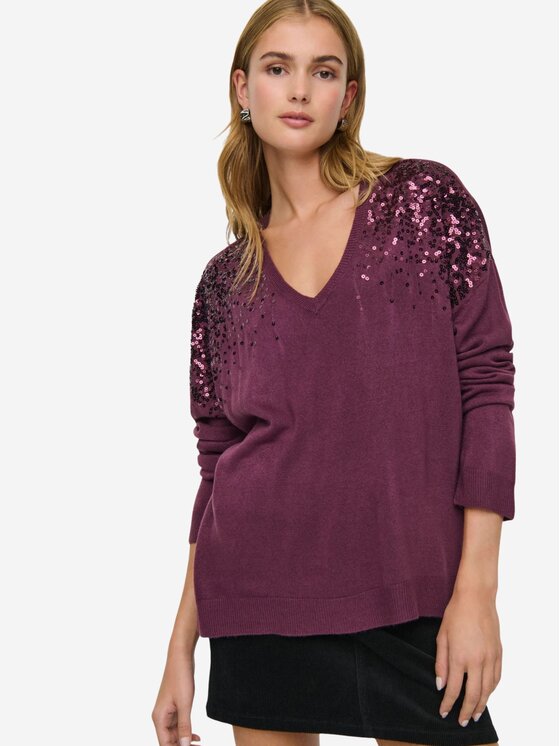 ONLY ONLY Maglione Onlstarry ls sequins boxy Bordeaux Regular Fit