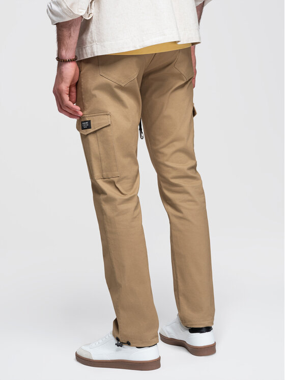 Ombre Ombre Spodnie cargo P1526 Brązowy jasny Regular Fit