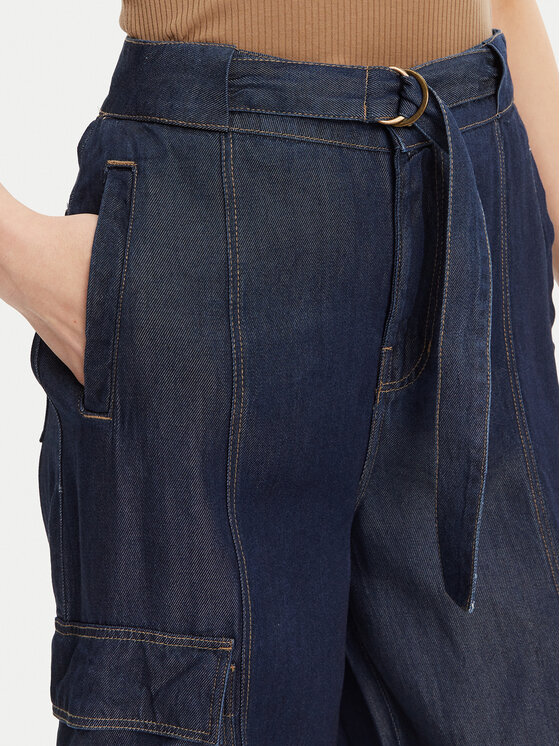 Guess Guess Jeans hlače W5GA1T D5N61 Mornarsko modra Wide Leg