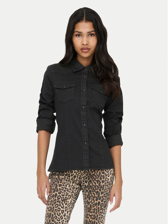 ONLY ONLY Teksasärk Sasia 15352339 Must Slim Fit