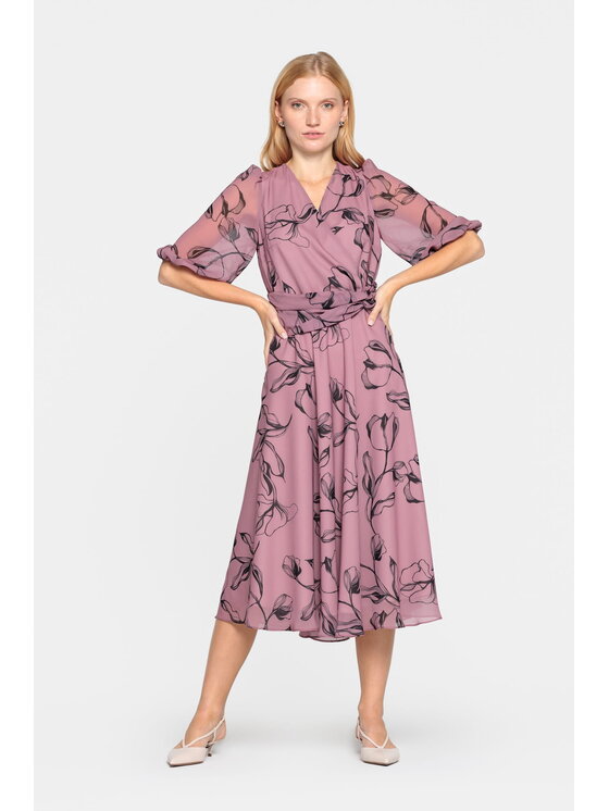 EMOI EMOI Sukienka koktajlowa Elegancka w roślinny wzór Różowy Feminine Fit