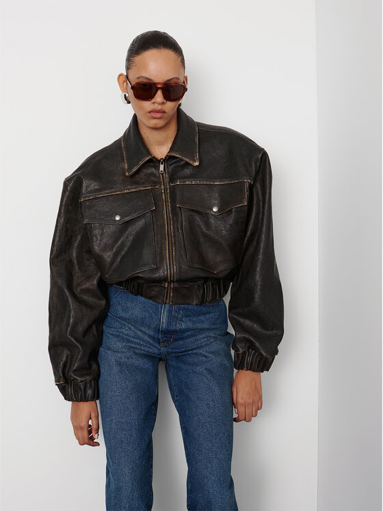 La Mania La Mania Giacca di pelle TROY Marrone Classic Fit