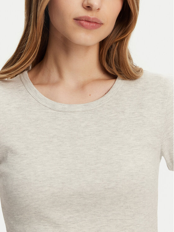 Pieces Pieces Тишърт May 17154483 Сив Slim Fit