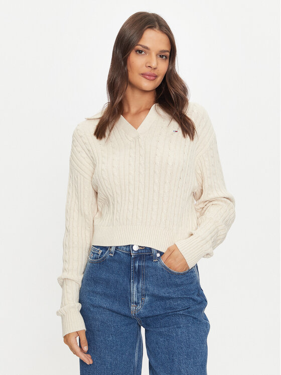 Tommy Jeans Sveter Rugby DW0DW18680 Béžová Regular Fit