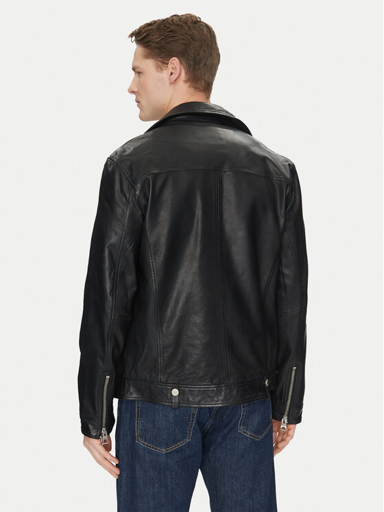 Guess Guess Kurtka skórzana M2YL12 L0QN0 Czarny Regular Fit