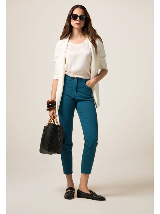 Oltre Oltre Pantaloni di tessuto P710R008476N024 Turchese Slim Fit