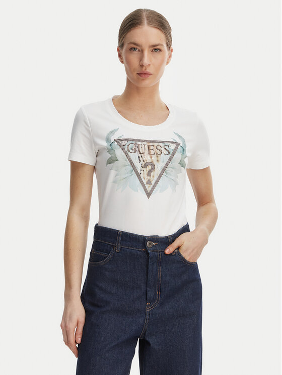 Guess Tricou W6GI12 K3027 Alb Regular Fit