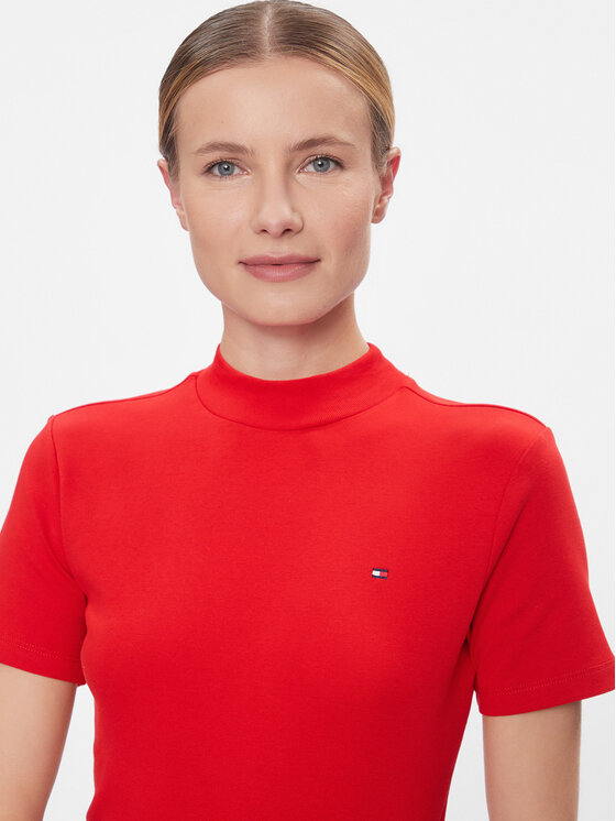 Tommy Hilfiger Tommy Hilfiger Tricou New Cody Slim Crop Mock-Nk WW0WW40586 Roșu Slim Fit