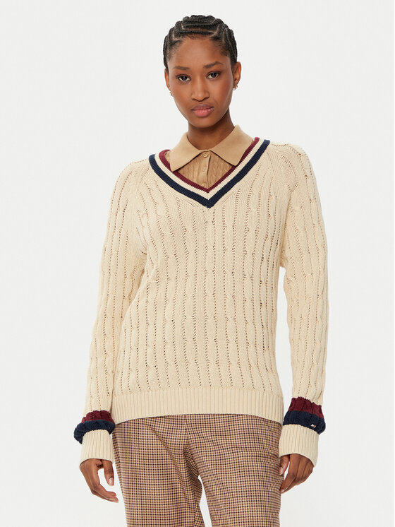 Tommy Hilfiger Pullover Varsity WW0WW43972 Beige Regular Fit Modivo