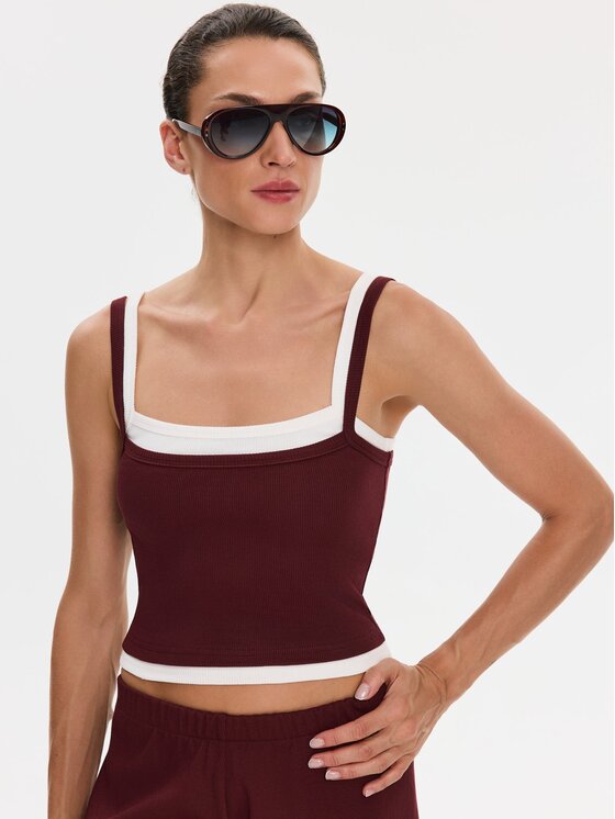 Nudyess Nudyess Top Lisa z prążka Bordowy Slim Fit