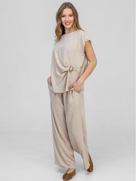 Perso Perso Súprava blúzka a nohavice SET266168F Béžová Regular Fit