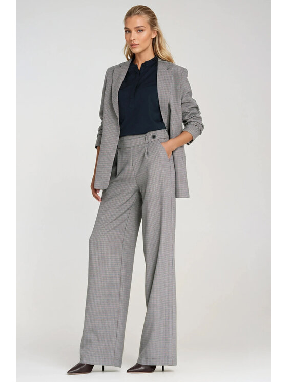 NIFE NIFE Kalhoty z materiálu SD125 Šedá Wide Leg
