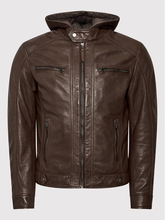 Serge Pariente Serge Pariente Geacă de piele Erico Hood Maro Regular Fit