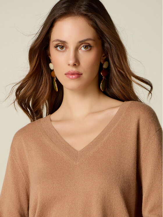 Oltre Oltre Sweter M209E002229N012 Kremowy Regular Fit
