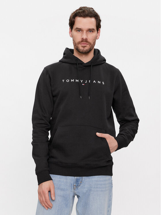 Tommy Jeans Džemperis ar kapuci Linear Logo DM0DM17985 Melns Regular Fit