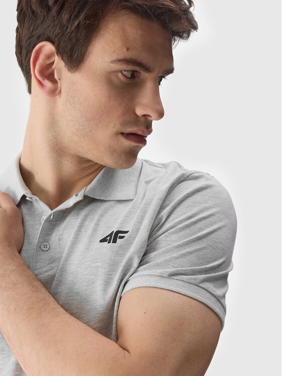 4F 4F Polo 4FWSS24 TPTSM129 27M CHŁODNY JASNY SZARY MELANŻ XL Grigio Regular Fit