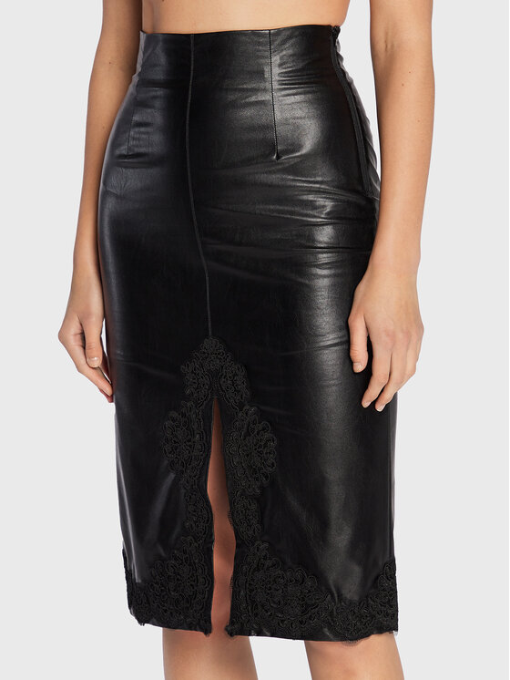 TWINSET Fustă din imitație de piele 222TP2081 Negru Slim Fit