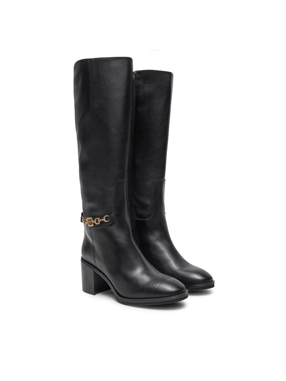 Tommy Hilfiger Tommy Hilfiger Μπότες Th Chain Leather Long Boot FW0FW08182 Μαύρο