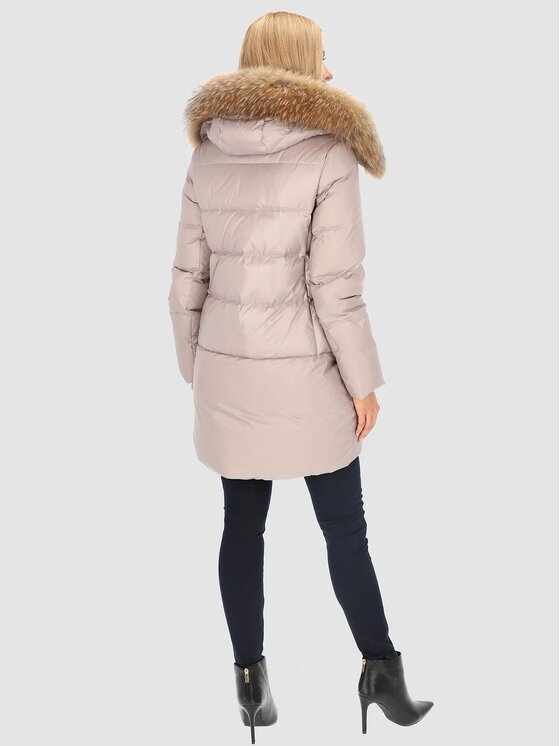 Perso Perso Kurtka zimowa z naturalnym futrem Szary Slim Fit