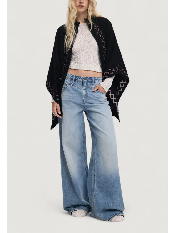 Desigual Desigual Κάπα PONCHO_EMBROIDERY ALDAMA Μαύρο Casual Fit