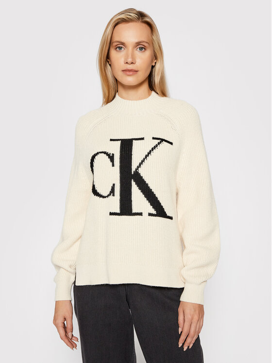 Calvin Klein Jeans Maglione J20J216595 Beige Relaxed Fit • Modivo.it