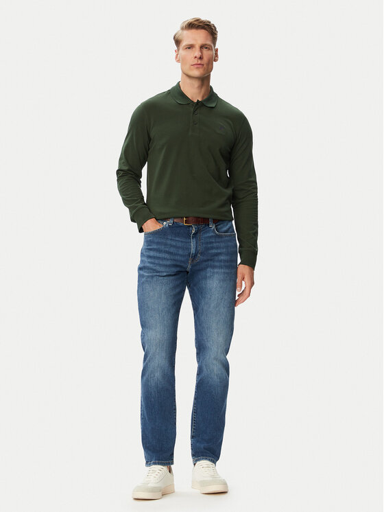 Beverly Hills Polo Club Beverly Hills Polo Club Тениска с яка и копчета P-SS26M-P424125BTGR Тъмнозелен Regular Fit