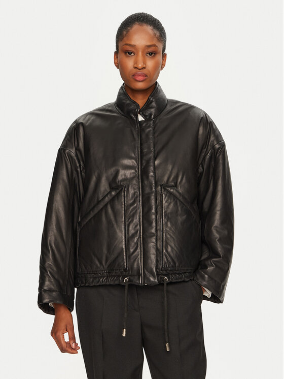 Serge Pariente Serge Pariente Lederjacke Kaki Schwarz Relaxed Fit