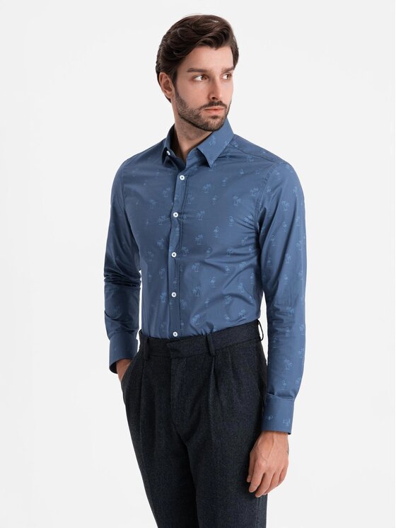 Ombre Ombre Košile OM-SHCS-0156 Tmavomodrá Regular Fit