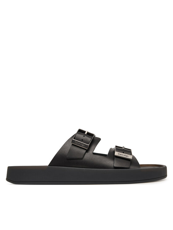 Calvin Klein Şlapi Ergon Double Bar Sandal Lth HM0HM02097 Negru