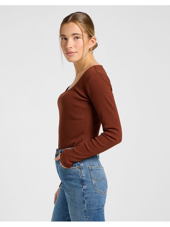 Lee Lee Sweter LS SQUARE NECK Brązowy Slim Fit