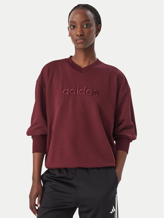 adidas adidas Bluza Seasonal Essentials Satin V-Neck KS7925 Bordowy Regular Fit