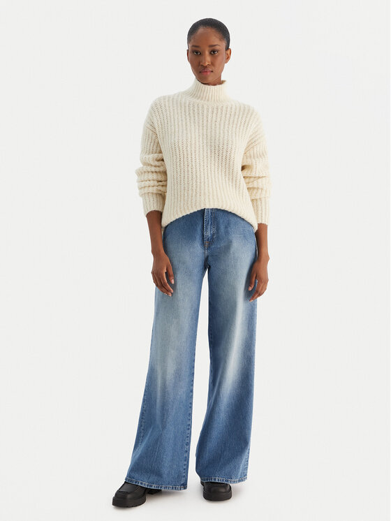 Calvin Klein Jeans Calvin Klein Jeans Bluză cu gât Brushed Wool Ls LV044D361G Alb Regular Fit