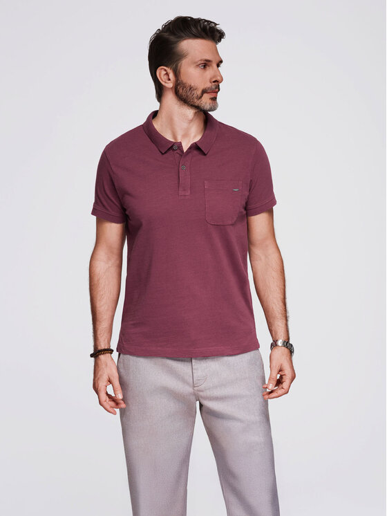 Ombre Ombre Polo OM-POWS-0142 Bordowy Regular Fit