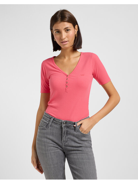 Lee Lee T-Shirt HENLEY 112363618 Różowy Regular Fit