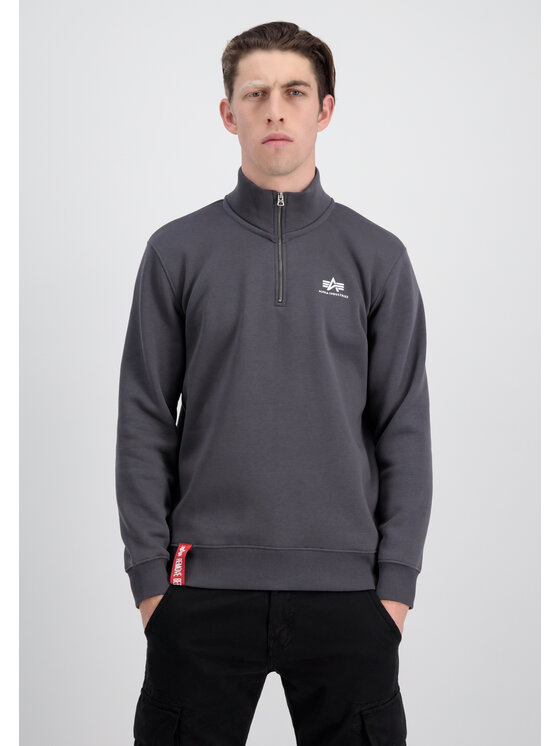 Alpha Industries Alpha Industries Bluza Half Zip Small Logo Sweatshirt Szary Regular Fit