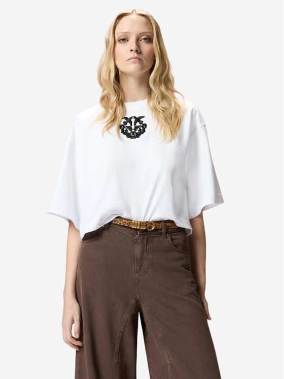 PINKO PINKO T-Shirt BORGHETTO T-SHIRT JERSEY LOGO Λευκό Comfort Fit