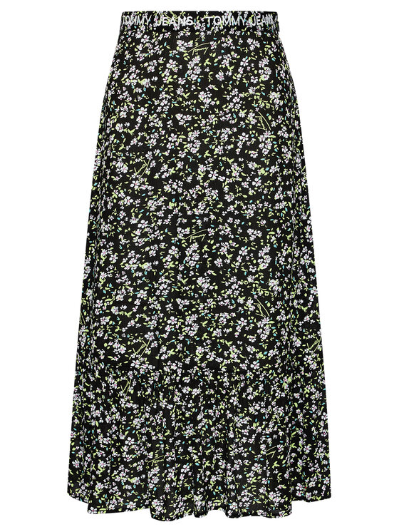 Tommy Jeans Tommy Jeans Midi suknja Tiered Floral DW0DW09856 Crna Regular Fit