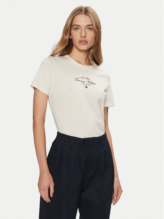 Tommy Hilfiger Tommy Hilfiger T-Shirt WW0WW43895 Εκρού Regular Fit