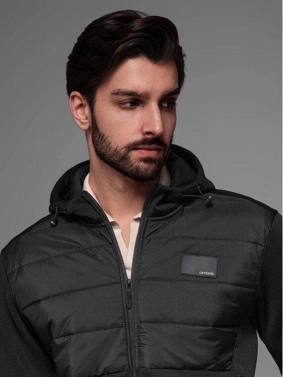 Ombre Ombre Kurtka przejściowa OM-JANP-0160 Czarny Regular Fit
