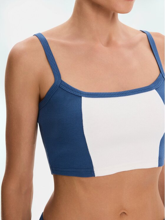 Nudyess Nudyess Top Alex z prążka Niebieski Slim Fit