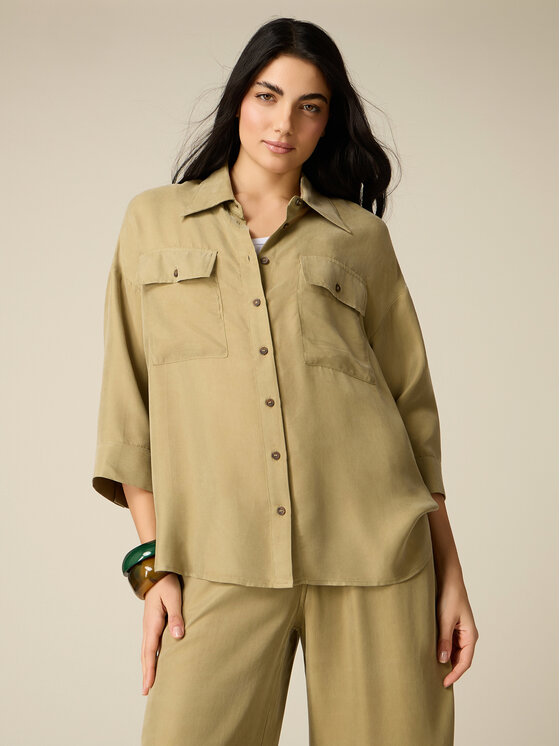 Oltre Oltre Koszula 5034J000856N025 Zielony Baggy Fit