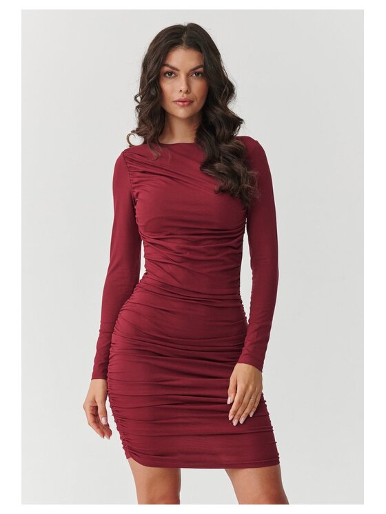 Makadamia Makadamia Sukienka codzienna M899 Bordowy Fitted Fit
