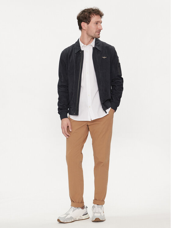 Aeronautica Militare Aeronautica Militare Usnjena jakna 241PN5033PL216 Modra Regular Fit