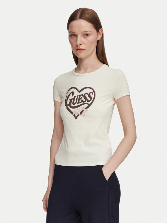 Guess Guess Tricou V6YI09 K4276 Bej deschis Slim Fit