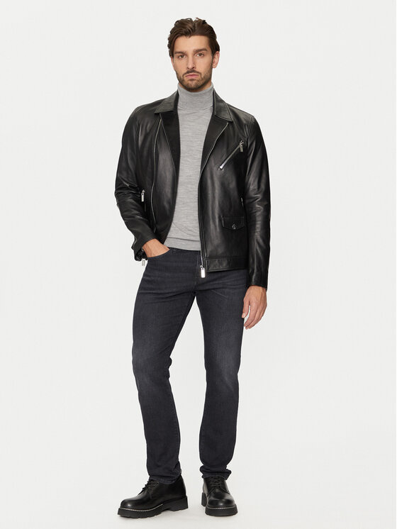 KARL LAGERFELD KARL LAGERFELD Kožená bunda 555021 544421 Čierna Regular Fit