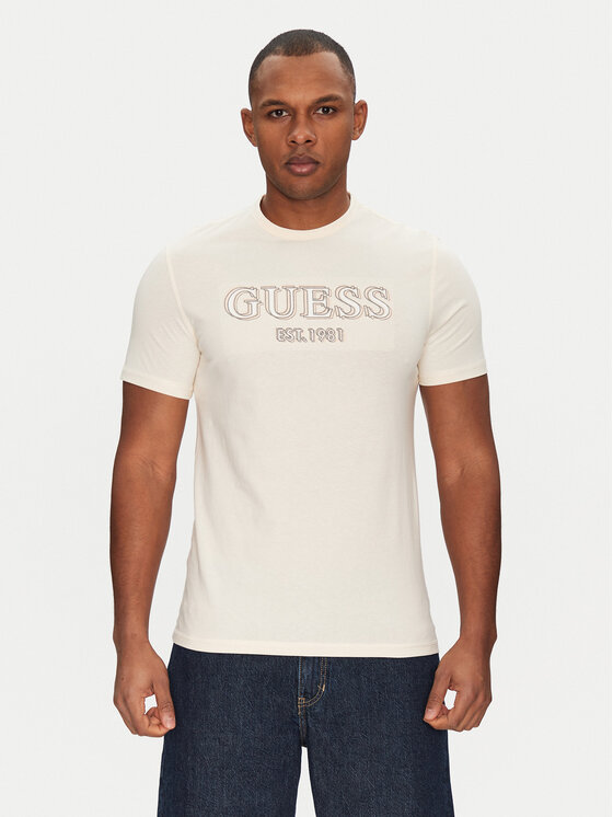 Guess Tričko M5GI07 I3Z14 Écru Slim Fit