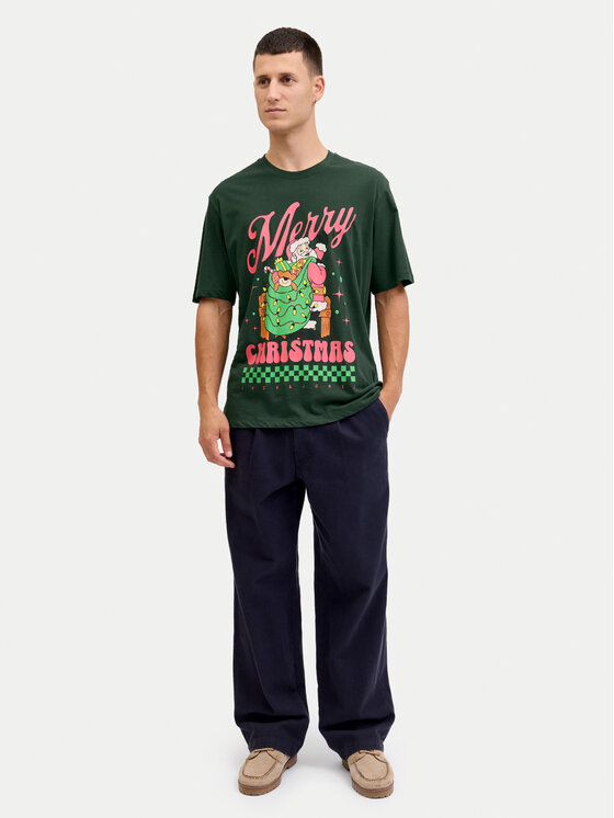 Jack & Jones Jack & Jones Tricou Holiday Cartoon 12287550 Verde Relaxed Fit