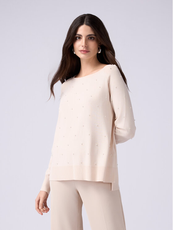 Oltre Oltre Sweter M378E001723N002 Kremowy Regular Fit