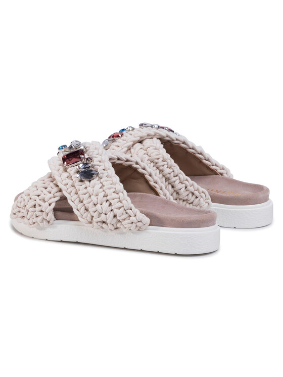 Ciabatte Women Woven Stones 70104-006 Beige