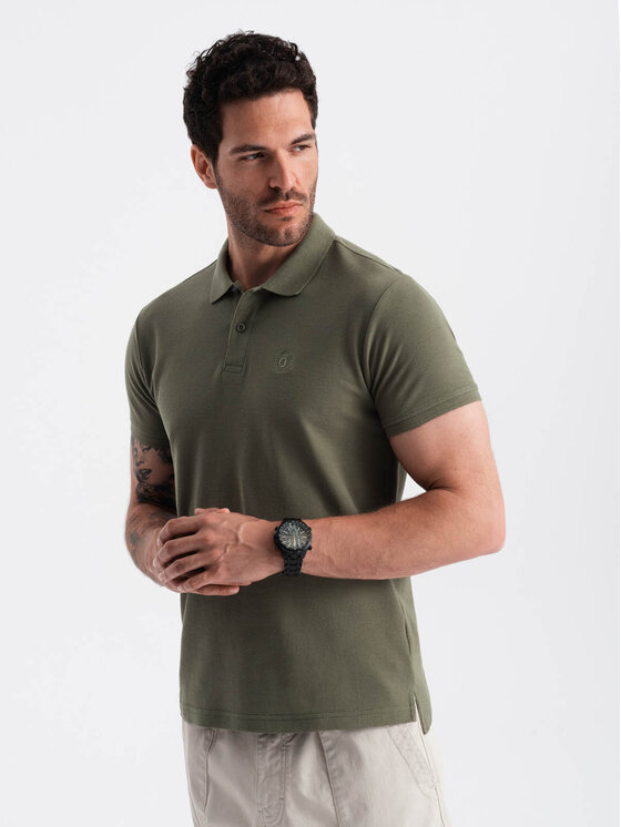 Ombre Ombre Polokošile OM-POBS-0100 Khaki Regular Fit